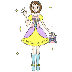 Illustration of a cute girl in a dress (color)
