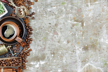 Black coffee on an old background in a cup