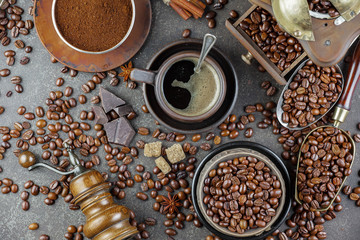 Black coffee on an old background in a cup
