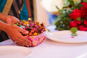 Indian traditional wedding ceremony photography : flower bunch