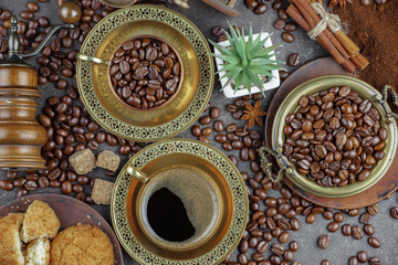 Black coffee on an old background in a cup