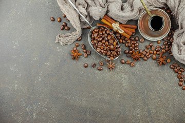 Black coffee on an old background in a cup