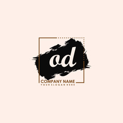 Initial letter OD handwriting logo template. with box lines, and brush inside