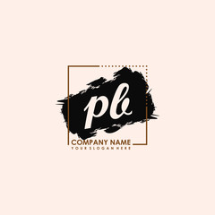 Initial letter PB handwriting logo template. with box lines, and brush inside