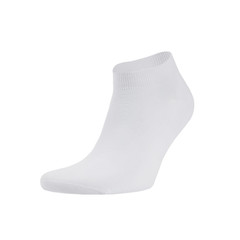 Blank white cotton sport short sock on invisible foot isolated on white background as mock up for advertising, branding, design, front view, template.