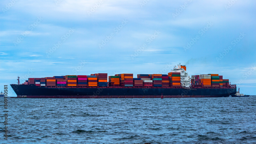 Poster Container cargo ship, import export business logistic and transportation of International. - Posters