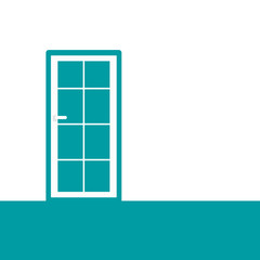 The reception hall Office door with a blue window. Mock up business vector illustration.