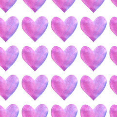 Fototapeta premium Seamless pattern with watercolor hearts. Romantic love hand drawn backgrounds texture. For greeting cards, wrapping paper, packaging, wedding, birthday, fabric, textile, Valentine's Day, mother's Day