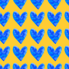 Seamless pattern with watercolor hearts. Romantic love hand drawn backgrounds texture. For greeting cards, wrapping paper, packaging, wedding, birthday, fabric, textile, Valentine's Day, mother's Day