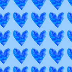 Seamless pattern with watercolor hearts. Romantic love hand drawn backgrounds texture. For greeting cards, wrapping paper, packaging, wedding, birthday, fabric, textile, Valentine's Day, mother's Day