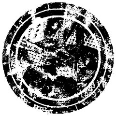 Black round grunge stamp on white background. Paint strokes with a dry brush