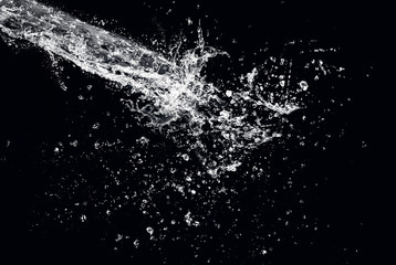 WATER SPLASH FLOWING WATER ON BLACK BACKGROUND