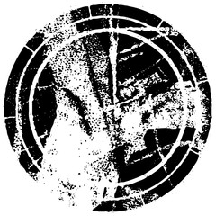 Obraz premium Black round grunge stamp on white background. Paint strokes with a dry brush