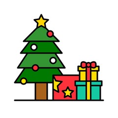 Christmas tree with gift box, Christmas day related filled icon