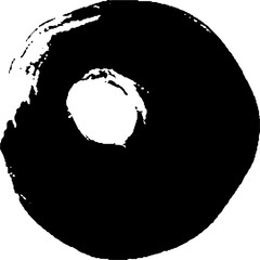 Brushstroke in a circle with black paint isolated on a white background