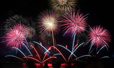 Colorful fireworks celebrated for 2020 New Year countdown or Christmas background 