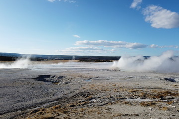 Steaming grounds at boardwalk tour in Yellowstone National Park, Wyoming