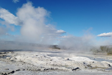 Steaming grounds at boardwalk tour in Yellowstone National Park, Wyoming