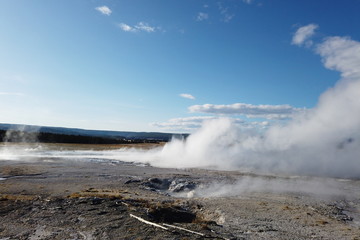 Steaming grounds at boardwalk tour in Yellowstone National Park, Wyoming