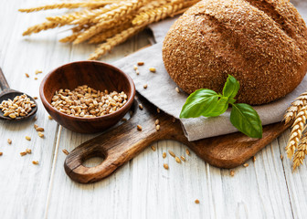 Bread on a old white wooden table