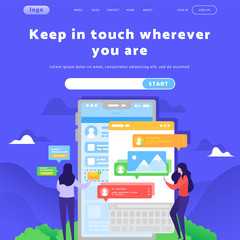 Vector web site design template. Social media and online messaging application, people chat. Landing page concepts for website mobile development. Modern flat illustration