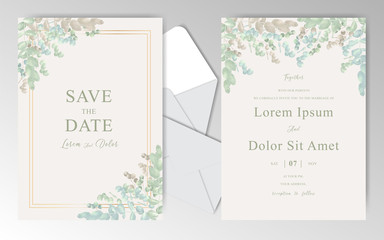 Elegant Watercolor Wedding Invitation Cards with Beautiful Eucalyptus