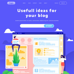 Vector web site design template. Social media and blog content, people write and share photo. Landing page concepts for website mobile development. Modern flat illustration