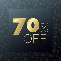 Sale 70% off gold vector. Golden banner sign. Illustration for discount, business, shopping, shop, web design