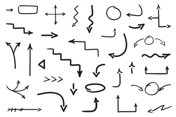 Hand drawn arrow on isolated white background. Abstract arrows. Elements for posters and banners