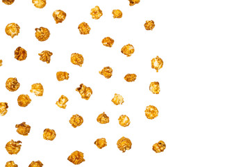Caramel pop corn isolated on white background.