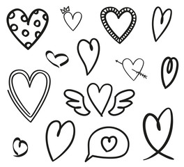 Heart on white. Abstract hearts on isolated background. Black and white illustration