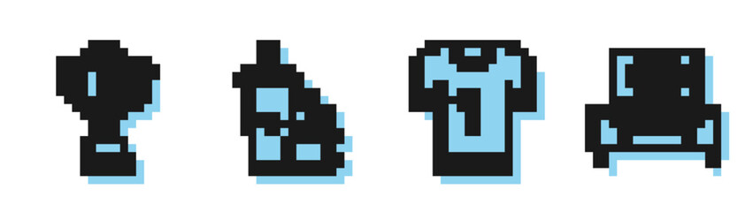 Set line American football jersey, Award cup and American football ball, American Football ticket and paper glass soda with drinking straw and American football on tv program and stand icon. Vector