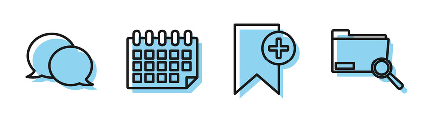 Set line Bookmark, Speech bubble chat, Calendar and Search concept with folder icon. Vector © Oksana