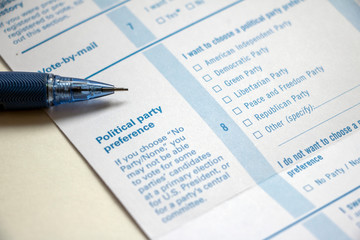 Closeup Voter Registration with pencil