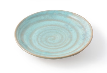 greenish-blue color hand-made plate on white background