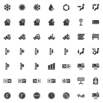 Heating And Cooling System vector icons set, modern solid symbol collection, filled style pictogram pack. Signs, logo illustration. Set includes icons as Air conditioning function, car climate control