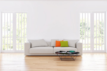 large luxury modern minimal bright interiors room mockup illustration 3D rendering