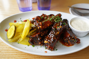 Close up barbecue pork cut ribs