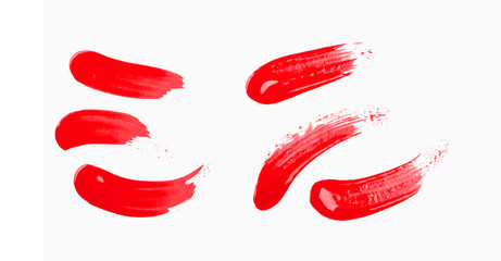 set of narrow brush strokes, red nail polish, isolated element for design.