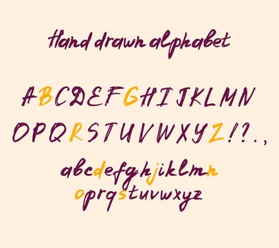 Hand drawn alphabet. Grunge style font. Marker painted letters