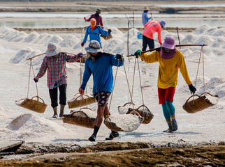 Salt flats and salt production, Phetchaburi Province, Thailand