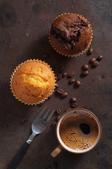 Freshly baked cupcakes and coffee