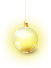 Gold Christmas tree toy isolated on a transparent background. Stocking Golden Christmas decorations. Vector object for christmas design, mockup. Vector realistic object 10 EPS