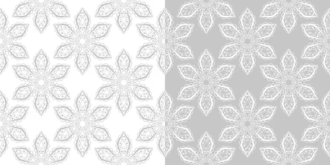 Kussenhoes Monochrome seamless patterns compilation. Gray and white backgrounds in indian style © Liudmyla