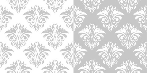 Fototapeta na wymiar Floral seamless patterns. Gray and white backgrounds compilation