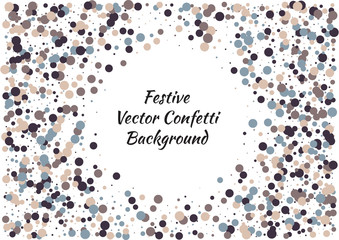 Festive color round confetti background. Abstract frame confetti texture for holiday, postcard, poster, website, carnivals, birthday and children's parties. Cover confetti mock-up. Wedding card layout