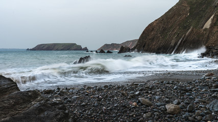 Fototapeta na wymiar Waves at Marloes Sands, Pembrokeshire.
