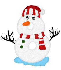 3D “Snowman Cartoon character Number” design with fur feather  creative decorative with Red Christmas hat and white-red scarf, Number 8 has clipping path and dicut. Design font for Christmas holiday.
