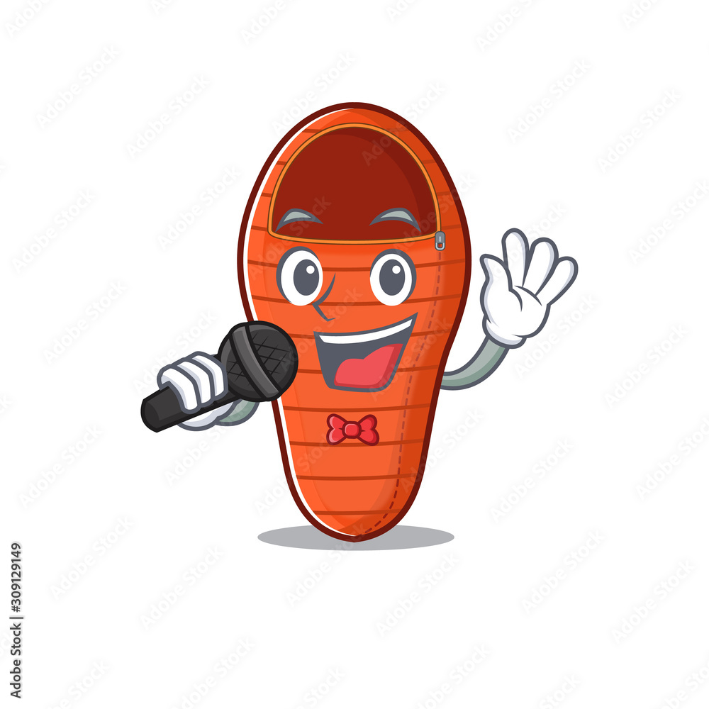 Sticker cartoon Singing sleeping bag while holding a microphone