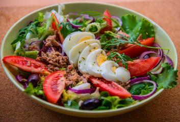 Tuna salad with vegetables and eggs